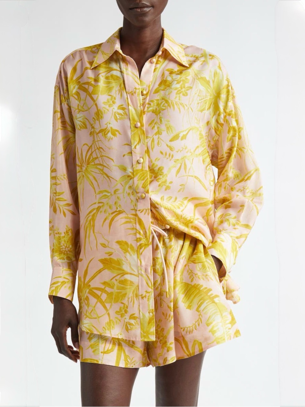 Zimmermann Golden Relaxed Silk Button Up Shirt Light Pink Yellow US 6 AU 1 NEW